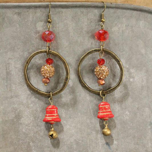 Bells Are Ringing Red Dangle Drop Earrings