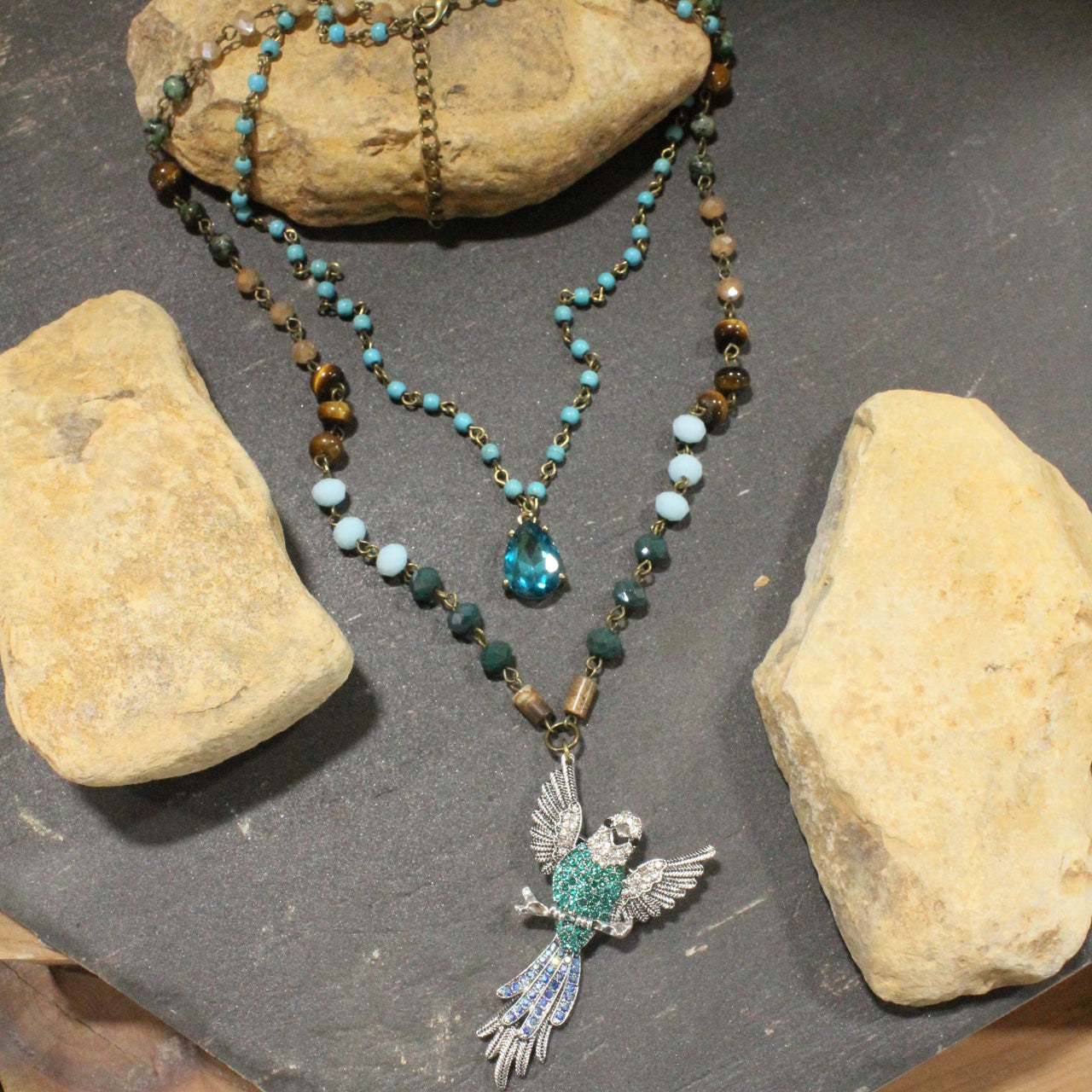 Raise Your Wings Green Breasted Layered Necklace
