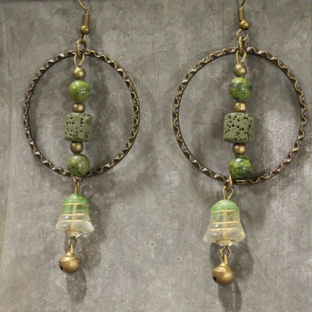Bells Are Ringing Shades Of Green Dangle Drop Earrings