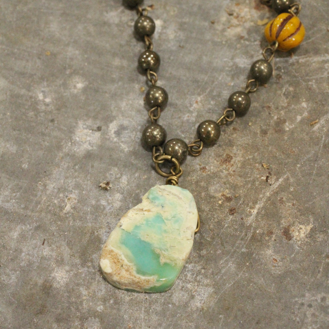 Verdigris & Jade Leaf & Pumpkin Layered Fall Necklace