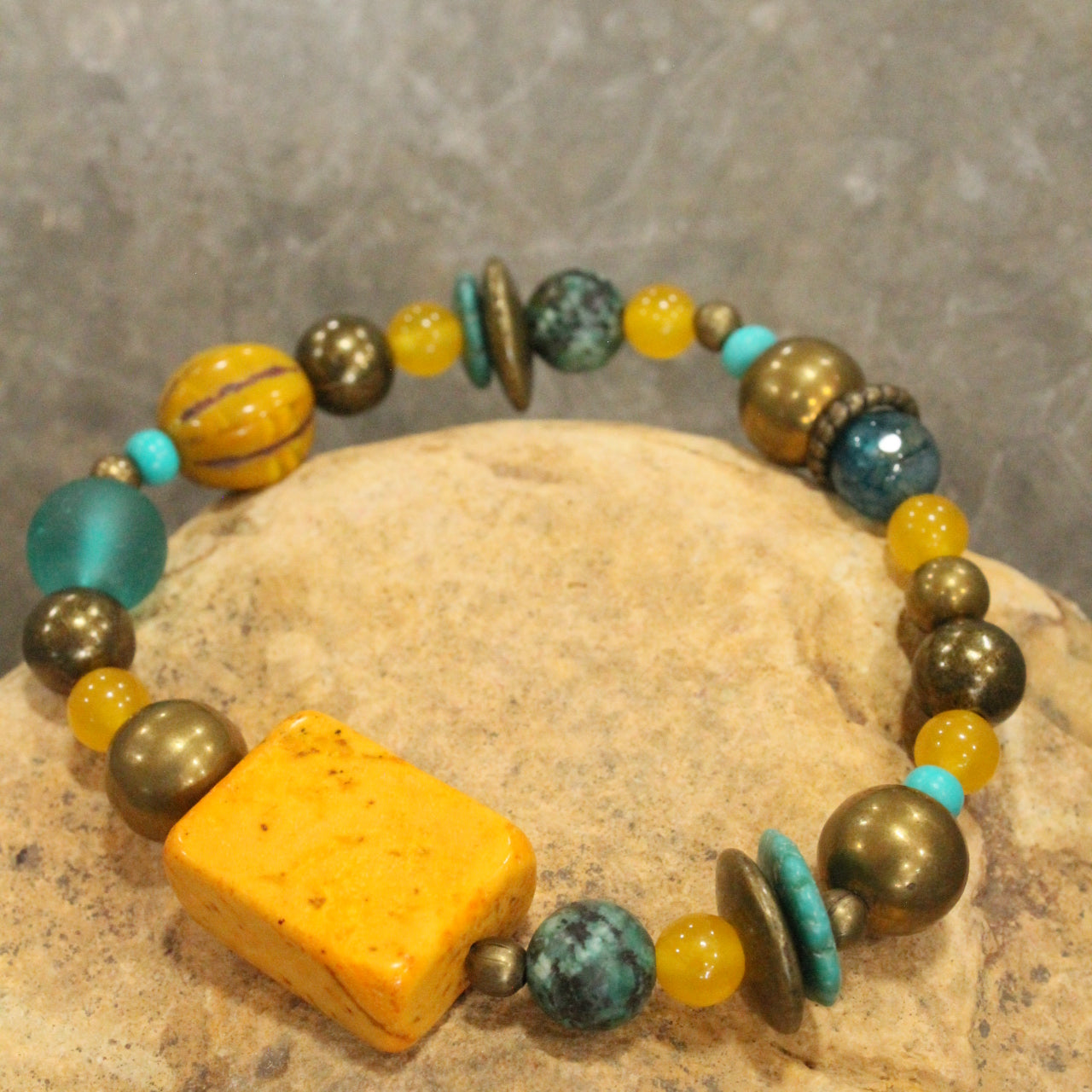 Jade & Czech Pumpkin Fall Stretch Bracelet