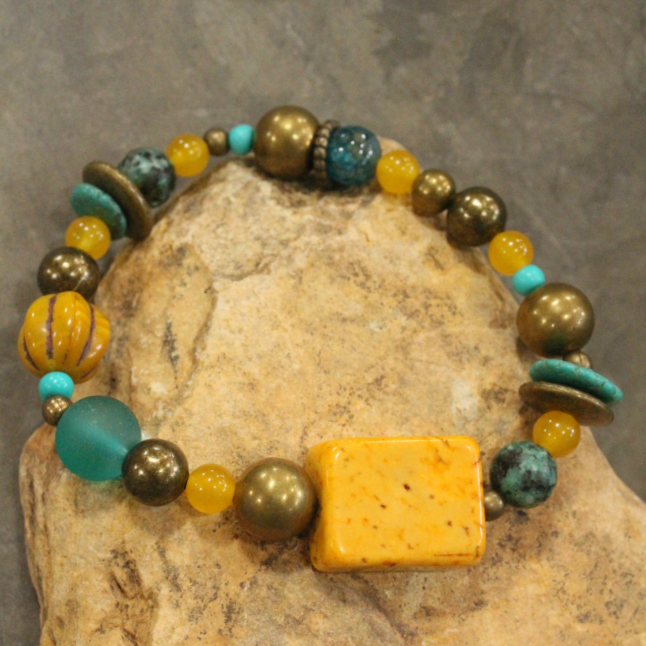 Jade & Czech Pumpkin Fall Stretch Bracelet