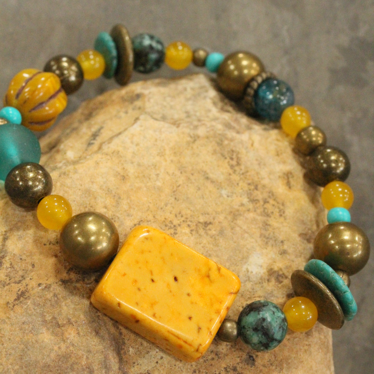 Jade & Czech Pumpkin Fall Stretch Bracelet