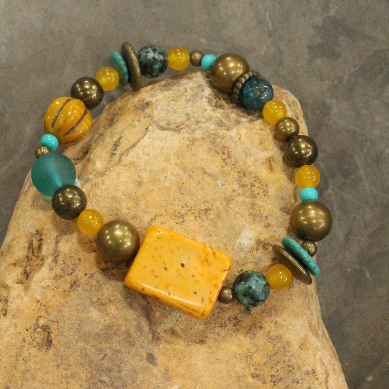 Jade & Czech Pumpkin Fall Stretch Bracelet