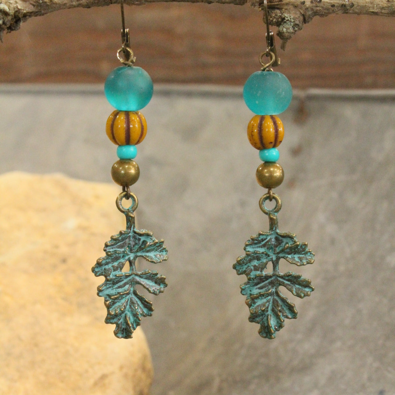 Jade & Pumpkin Falling Leaves Dangle Earrings