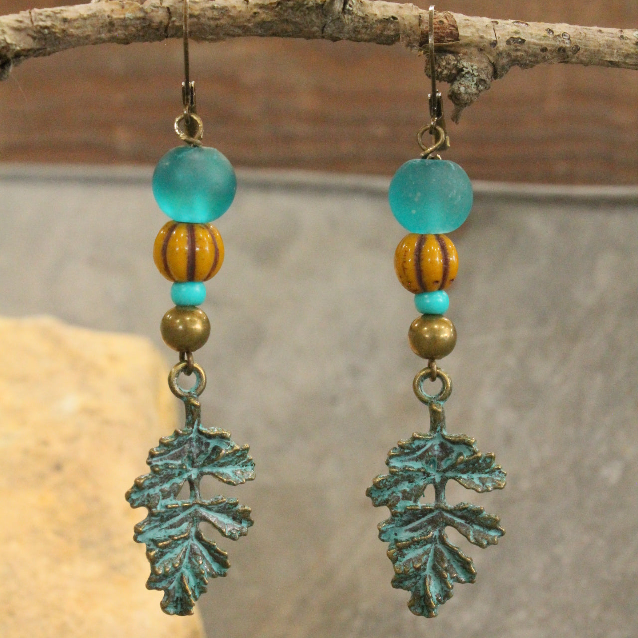 Jade & Pumpkin Falling Leaves Dangle Earrings