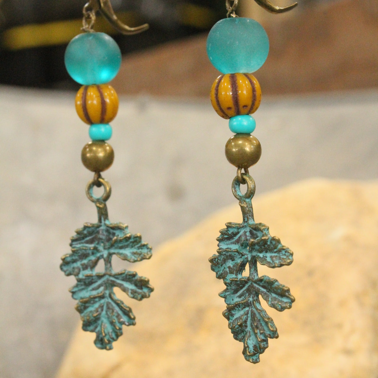 Jade & Pumpkin Falling Leaves Dangle Earrings