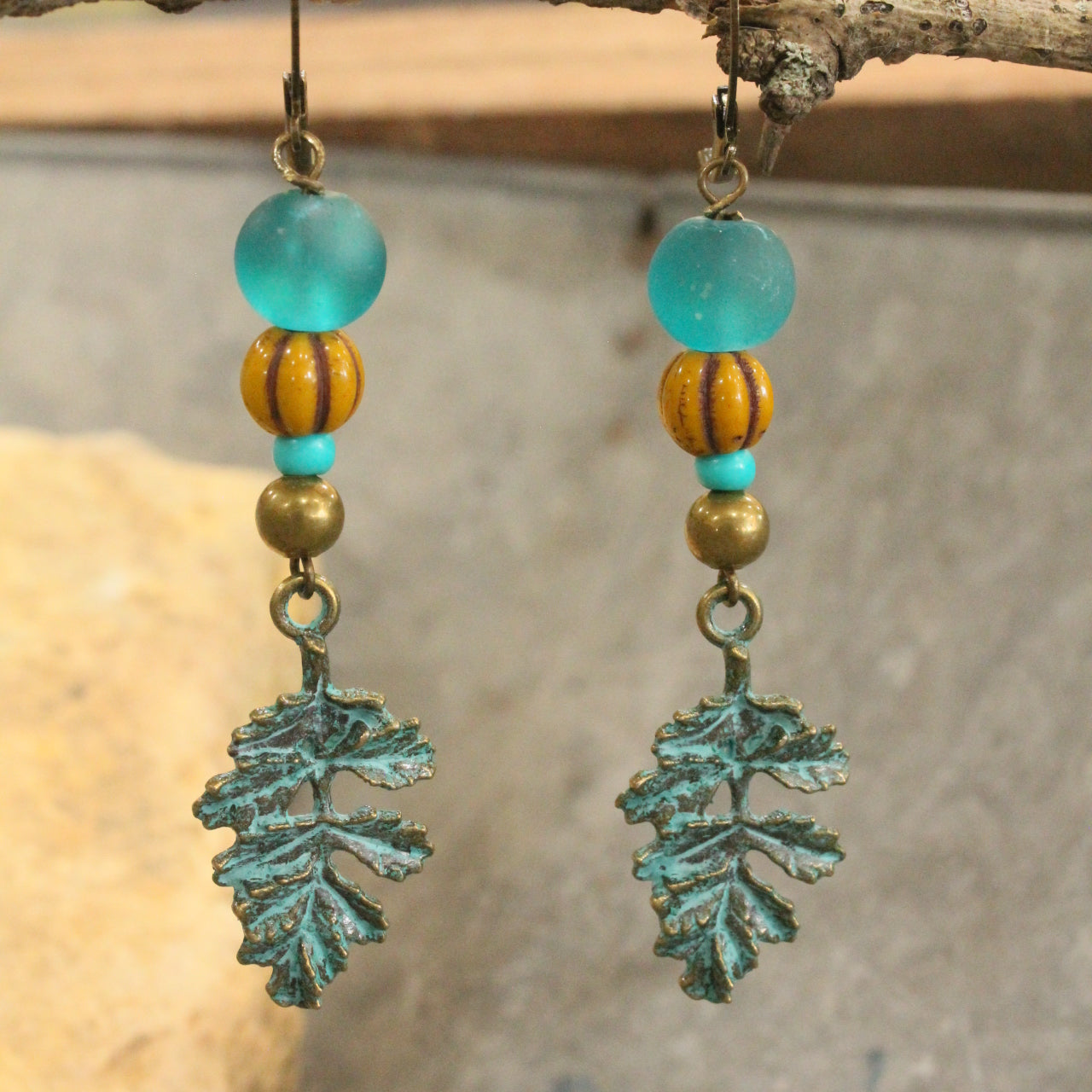 Jade & Pumpkin Falling Leaves Dangle Earrings