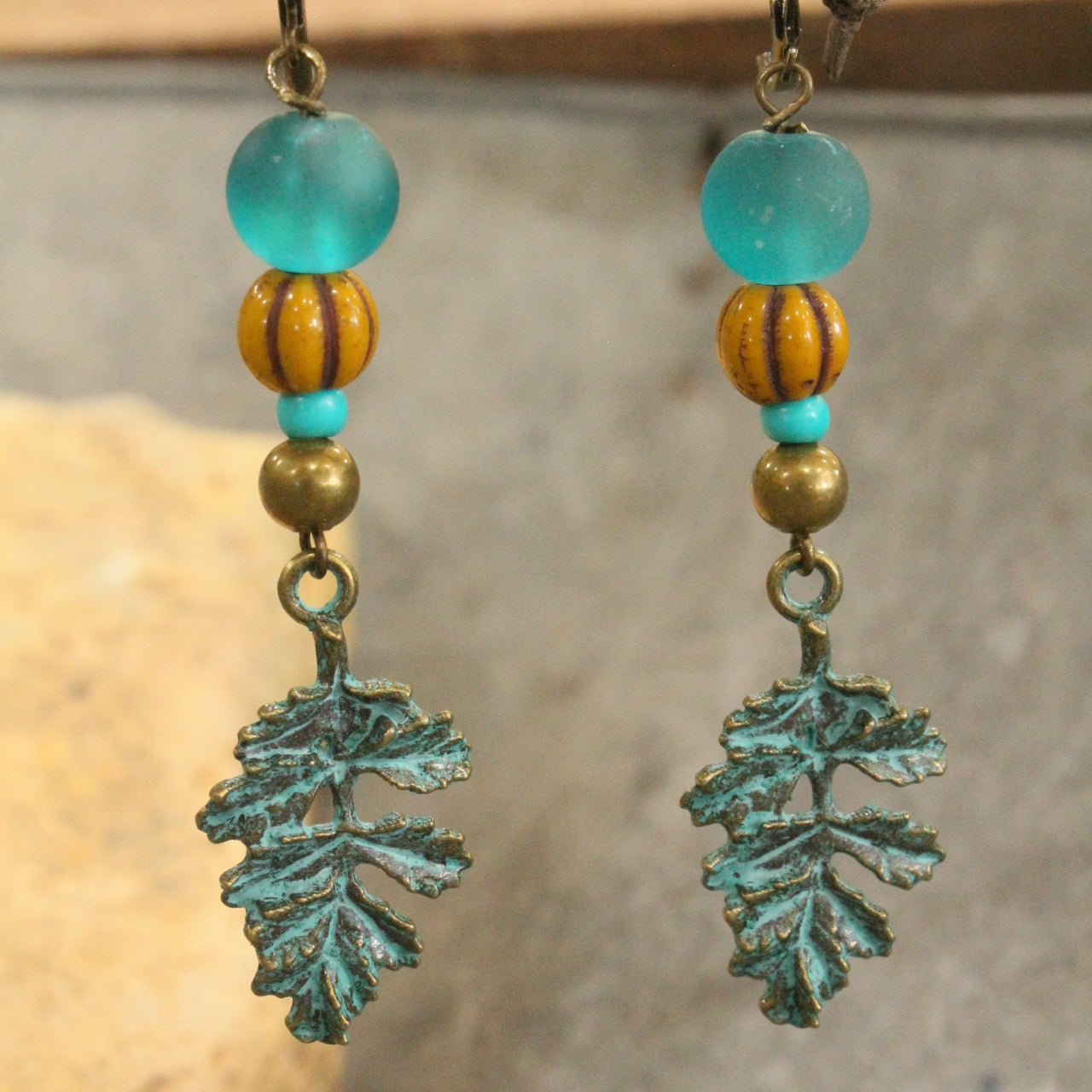 Jade & Pumpkin Falling Leaves Dangle Earrings