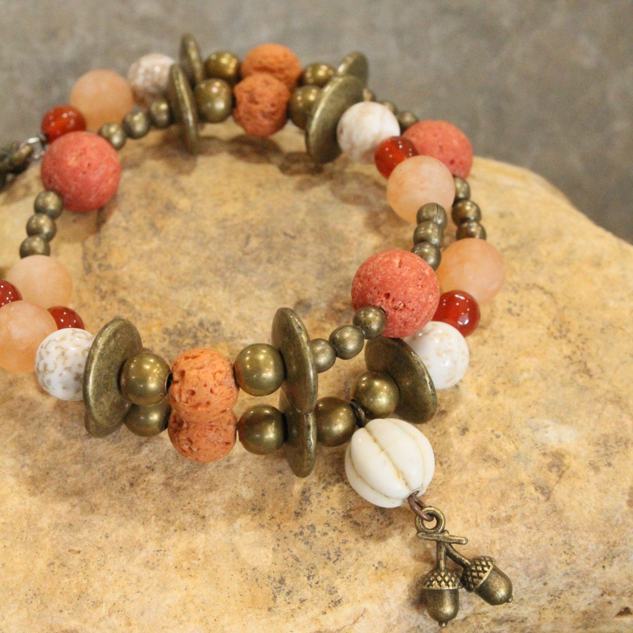 Rusty Pumpkin Bronze Beaded Wrap Bracelet