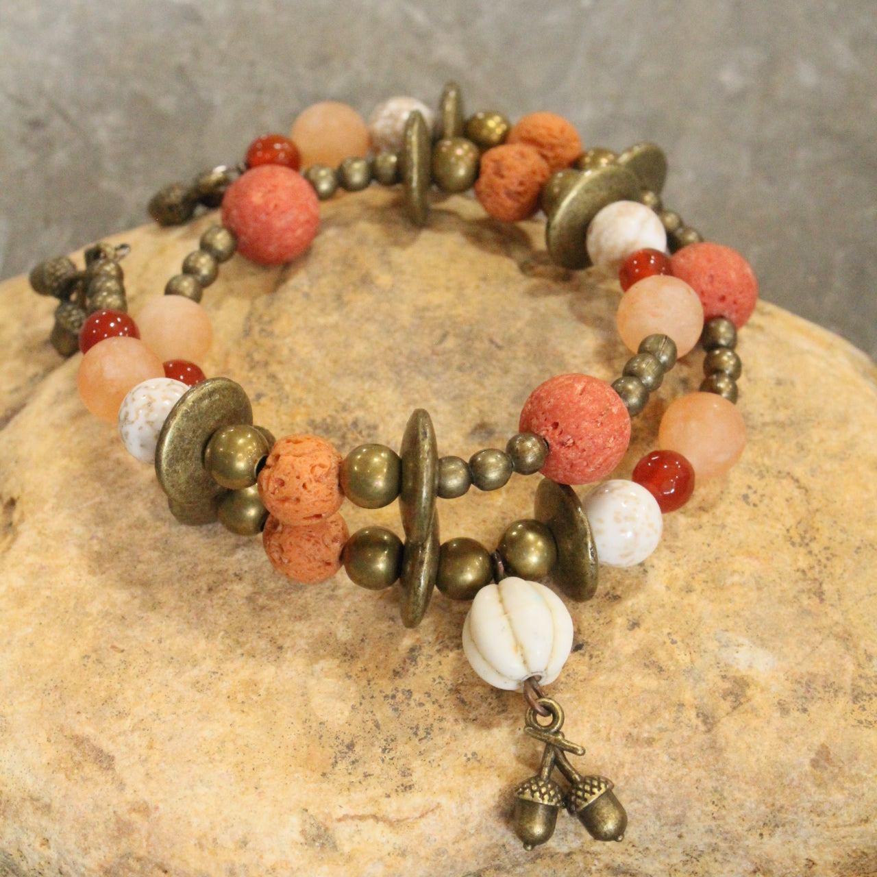 Rusty Pumpkin Bronze Beaded Wrap Bracelet