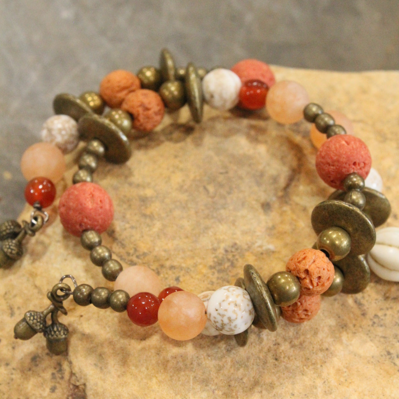 Rusty Pumpkin Bronze Beaded Wrap Bracelet