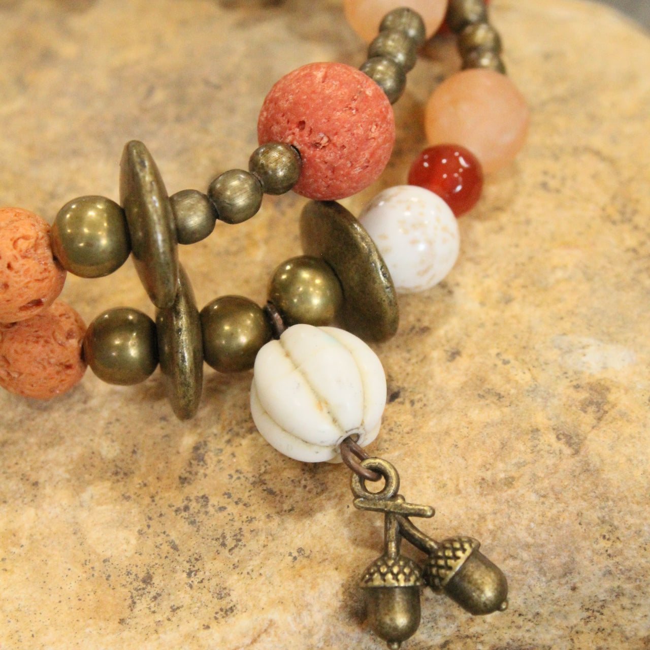 Rusty Pumpkin Bronze Beaded Wrap Bracelet