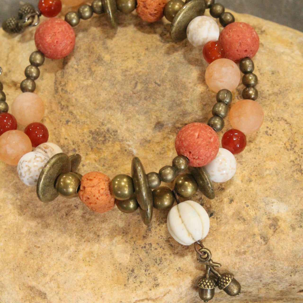 Rusty Pumpkin Bronze Beaded Wrap Bracelet