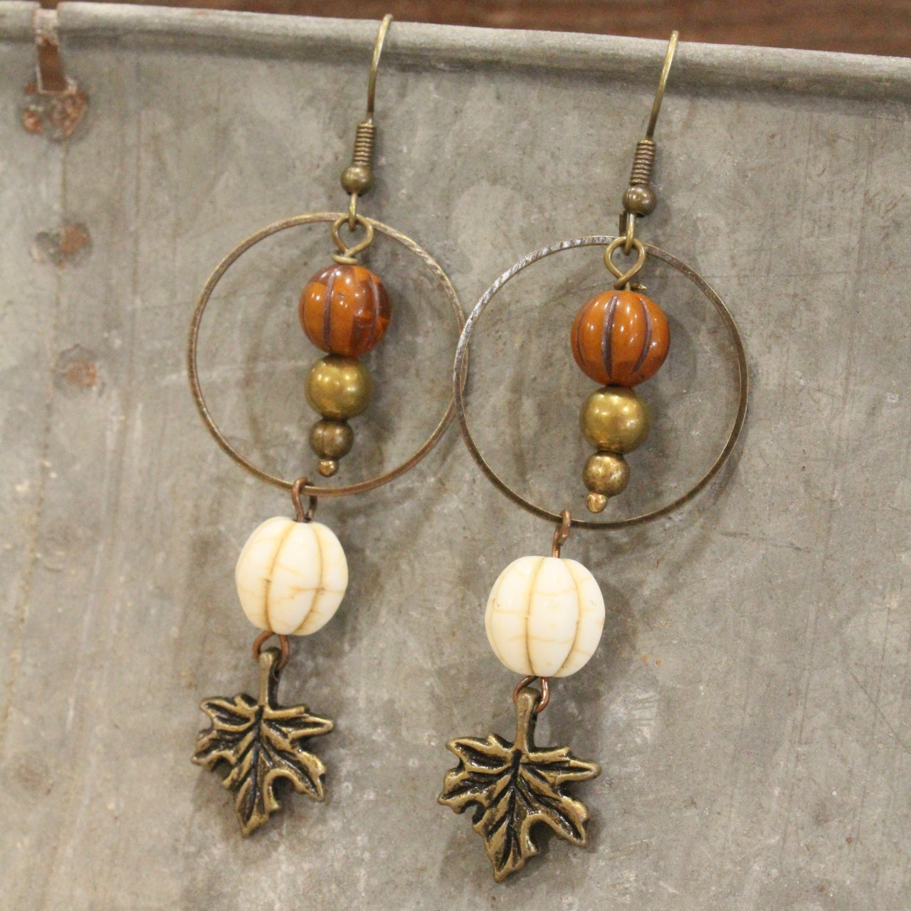 Rusty Pumpkin Czech Leaf Fall Earrings