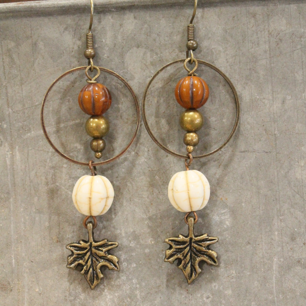 Rusty Pumpkin Czech Leaf Fall Earrings