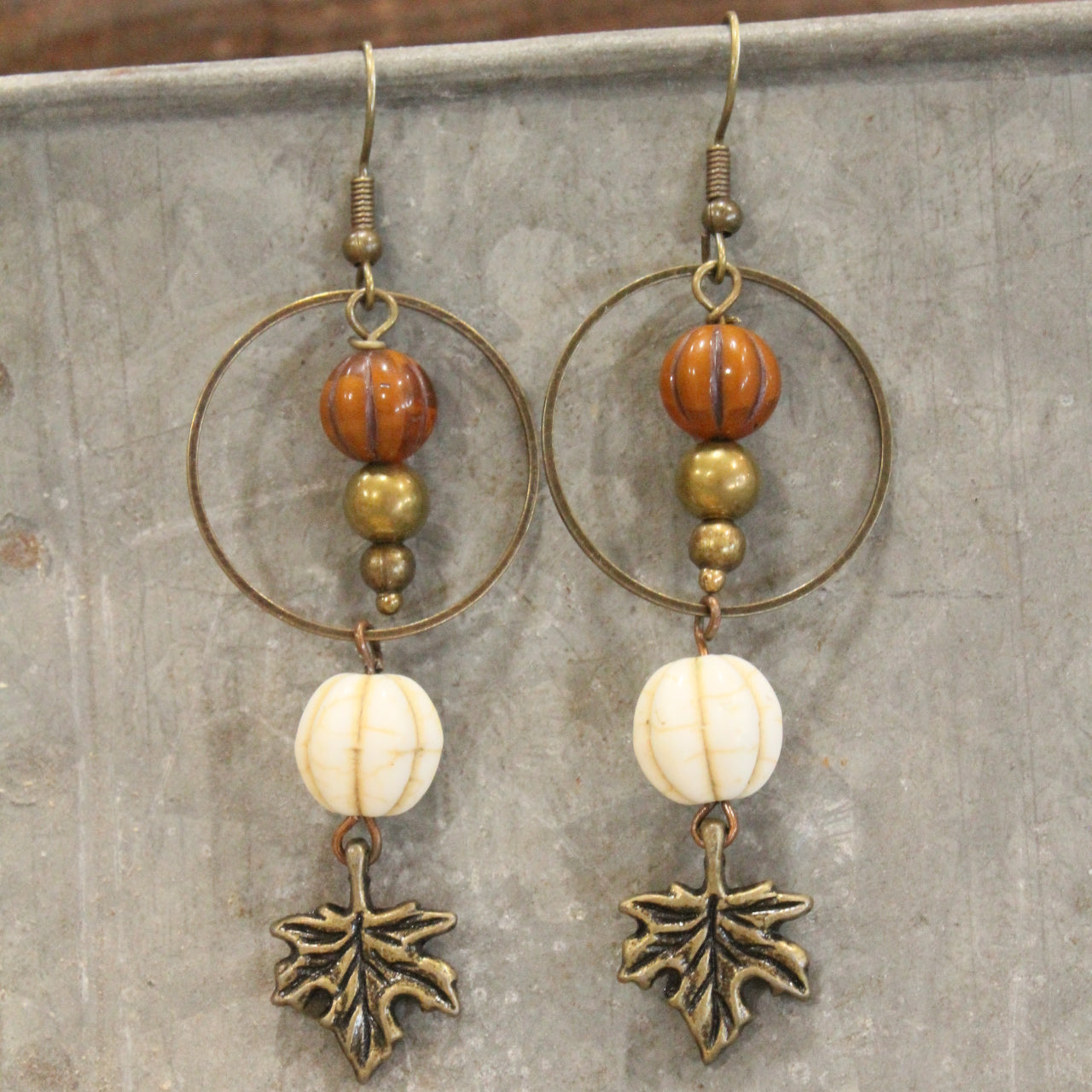 Rusty Pumpkin Czech Leaf Fall Earrings