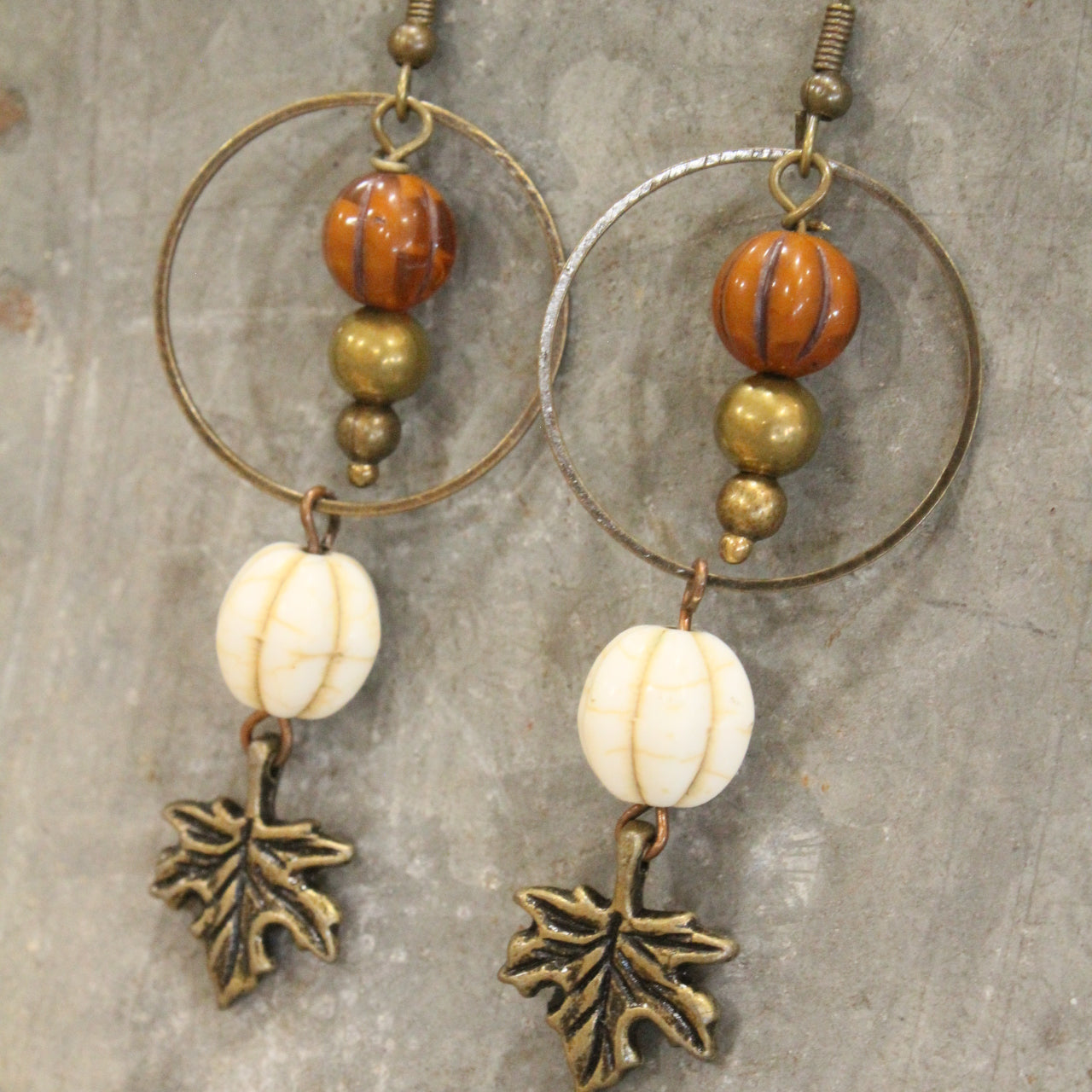 Rusty Pumpkin Czech Leaf Fall Earrings