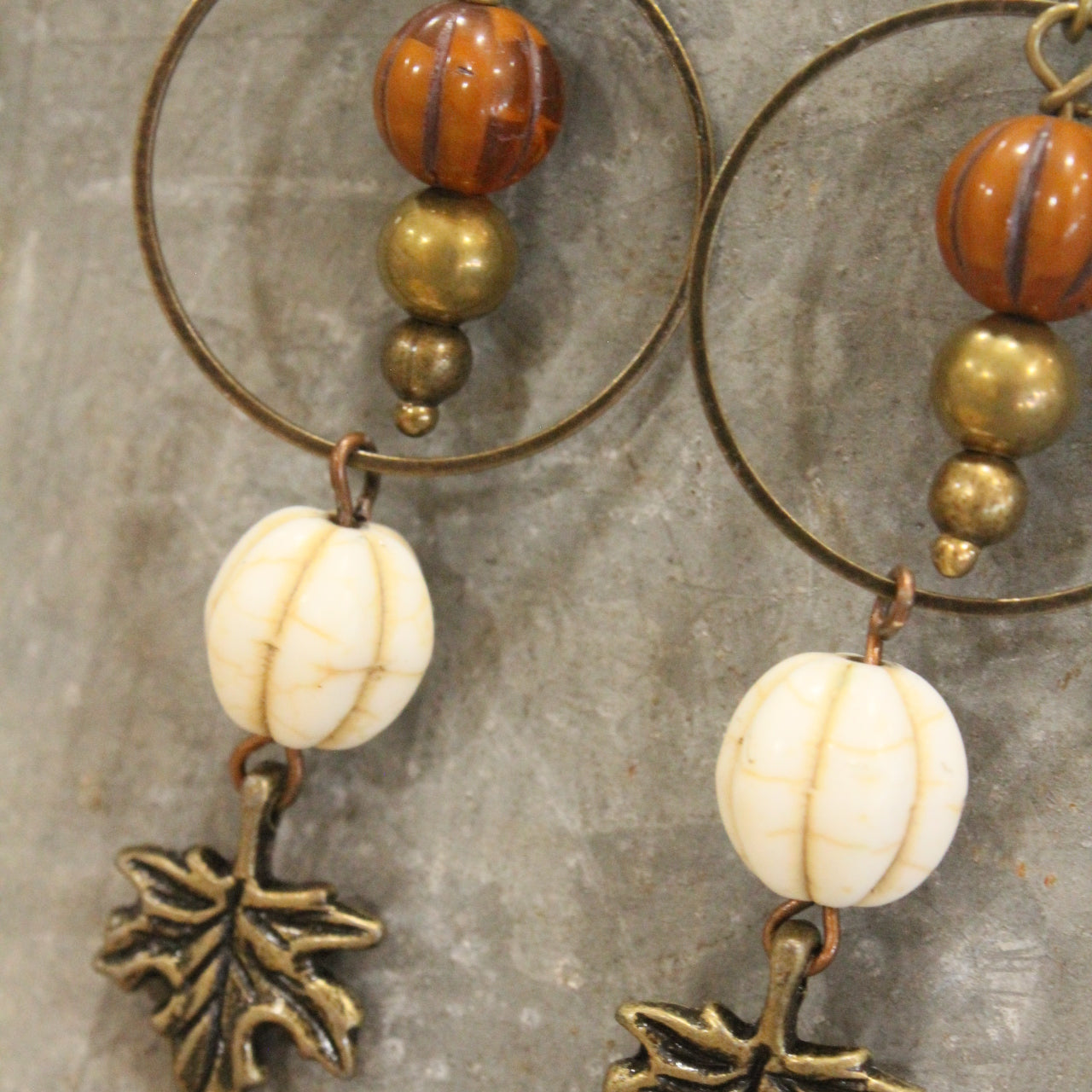 Rusty Pumpkin Czech Leaf Fall Earrings