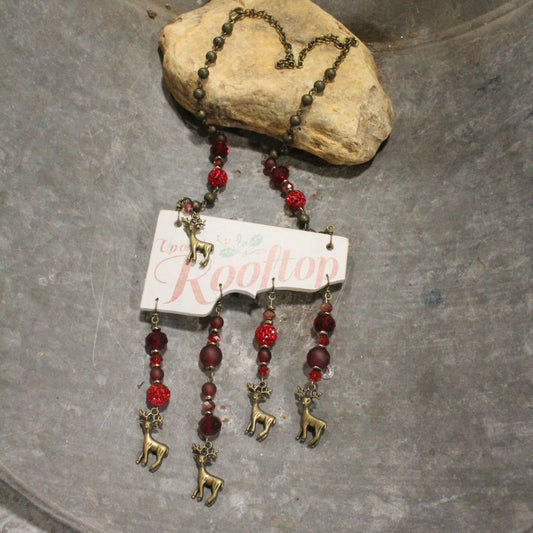 Up On A Rooftop Dangle Drop Reindeer Necklace