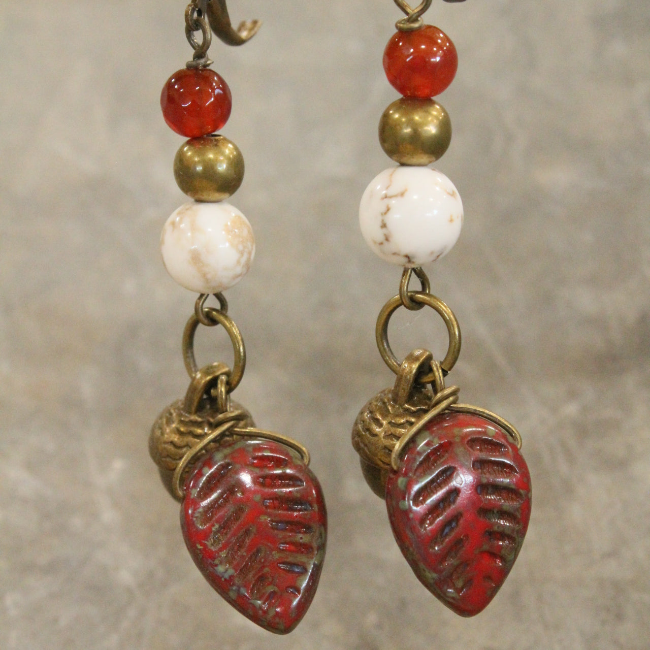 Fall Czech Leaf & Acorn Drop Earrings