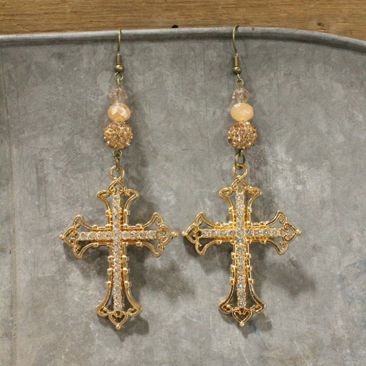 Golden Bling Cross Dangle Drop Earrings