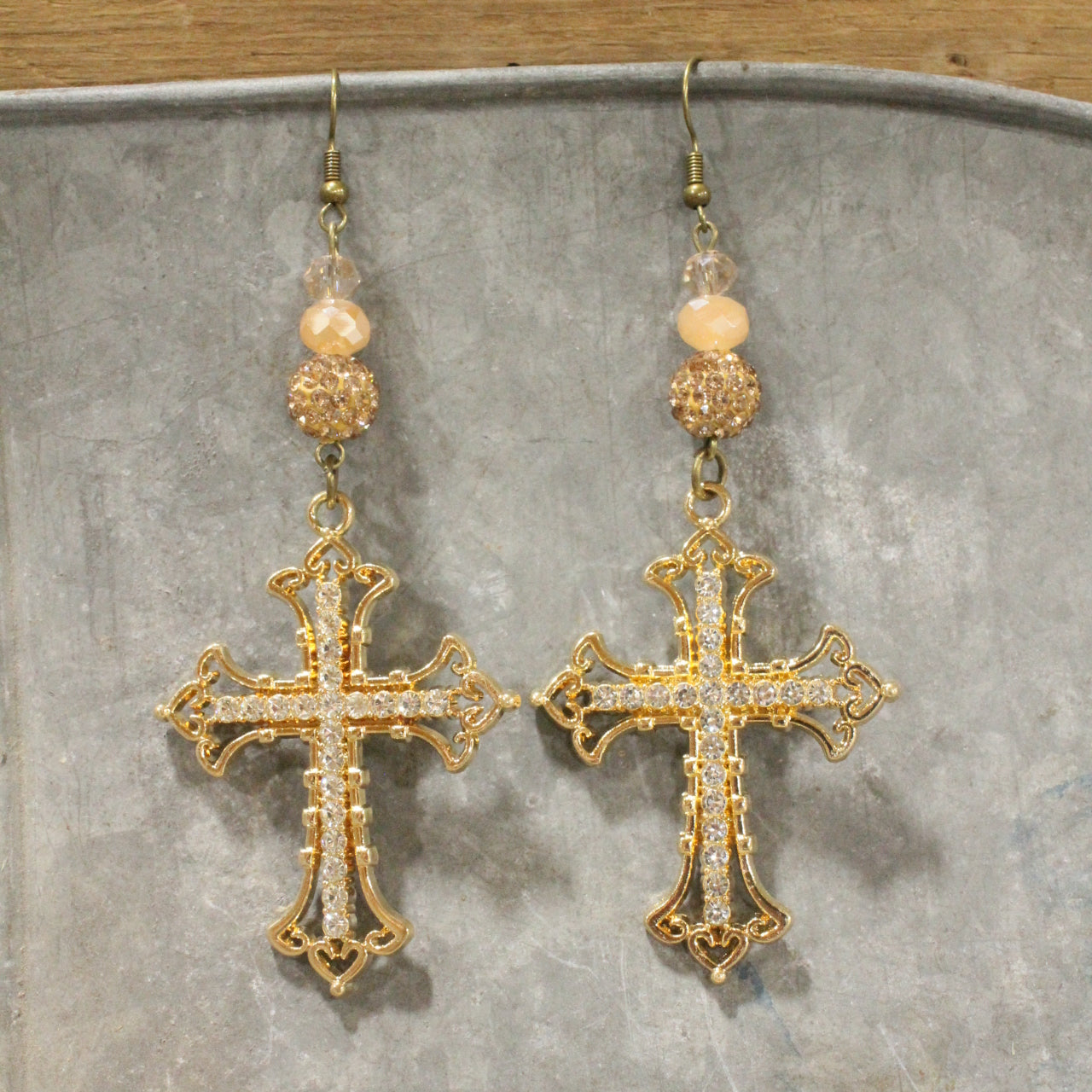 Golden Bling Cross Dangle Drop Earrings
