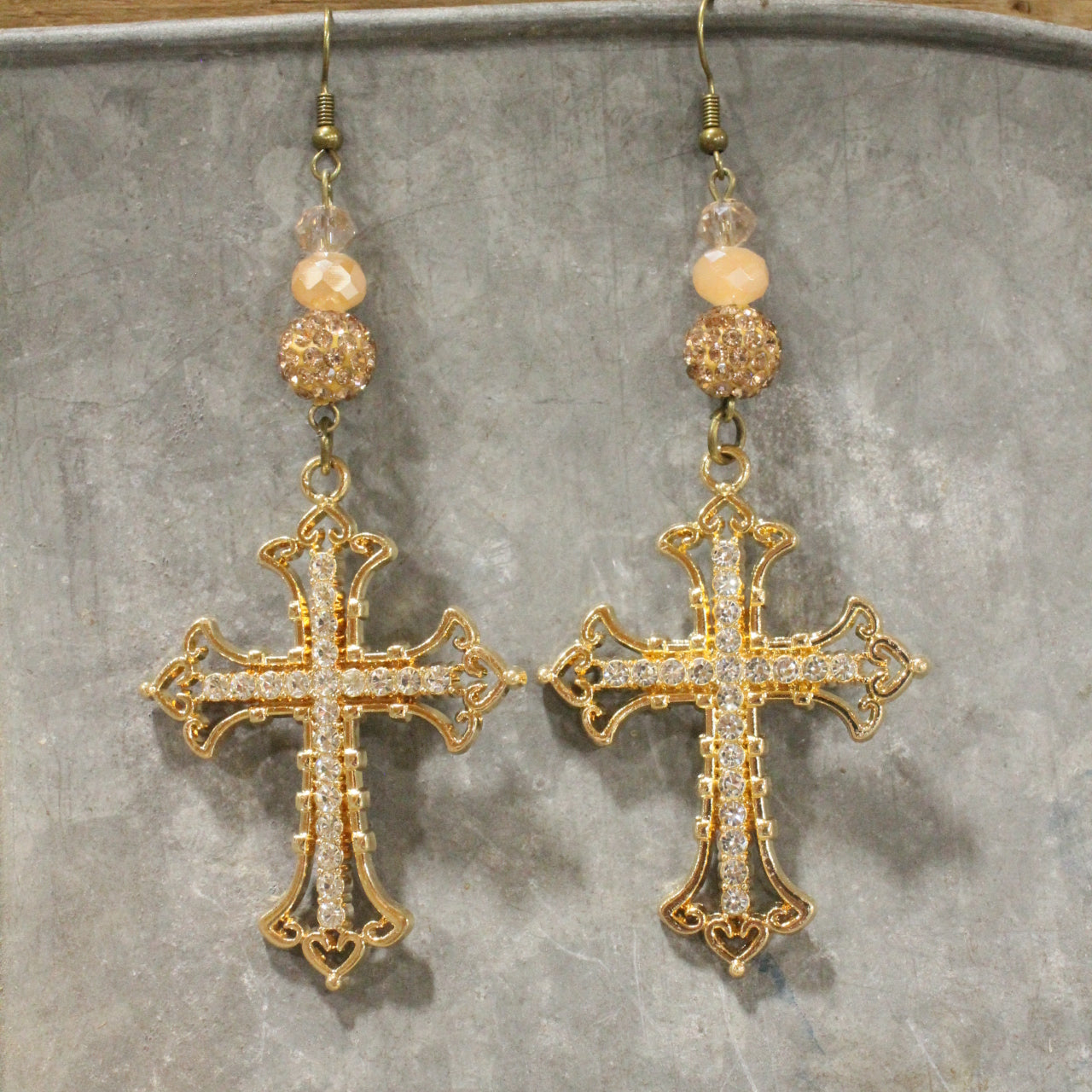 Golden Bling Cross Dangle Drop Earrings