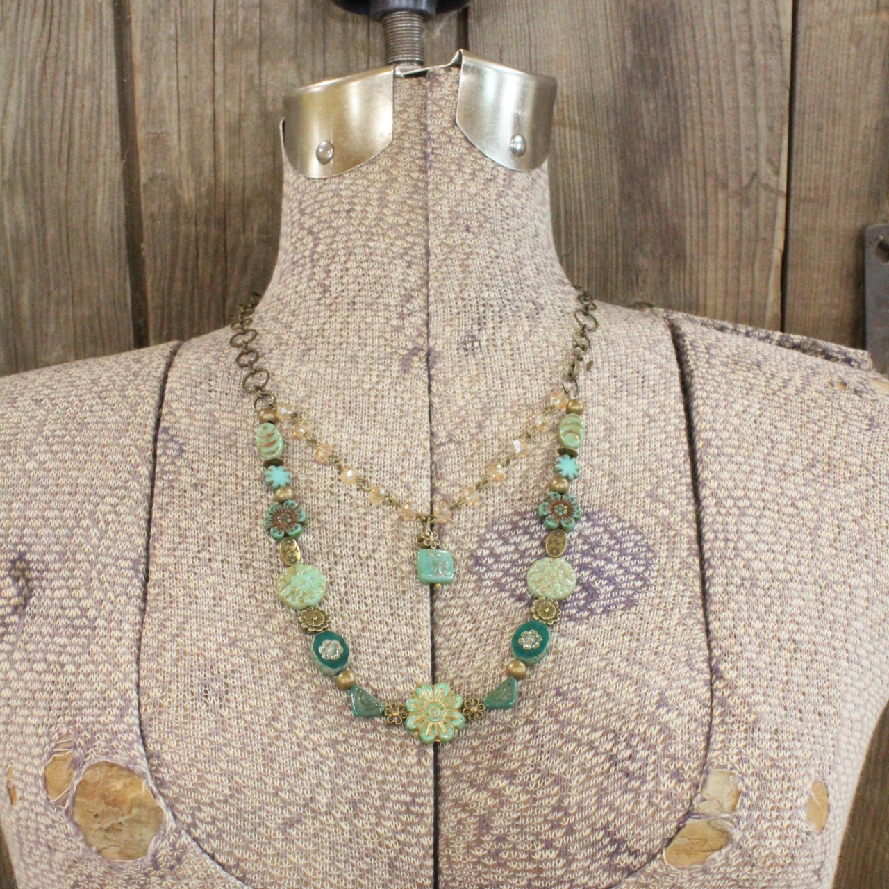 CZECH Me Out Elite Vintage Green Layered Necklace