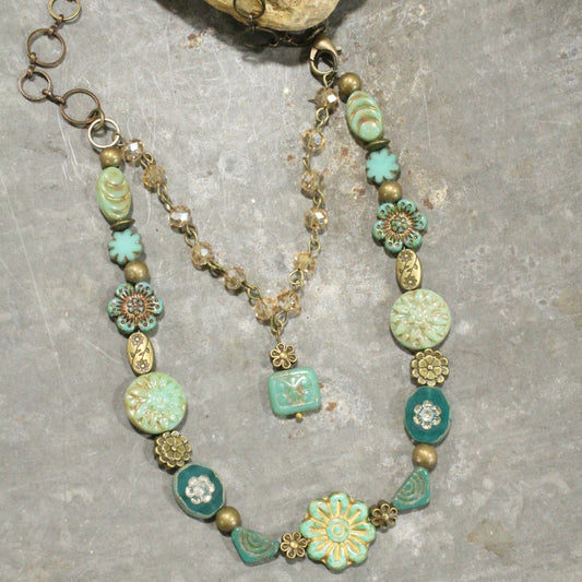 CZECH Me Out Elite Vintage Green Layered Necklace