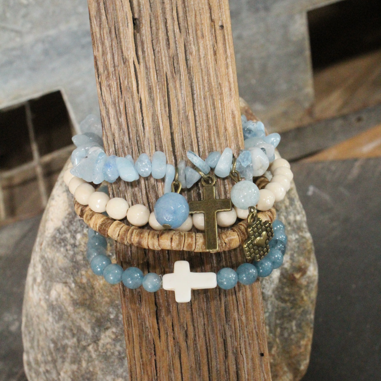 Abba Father Cross Charm Bracelet Set