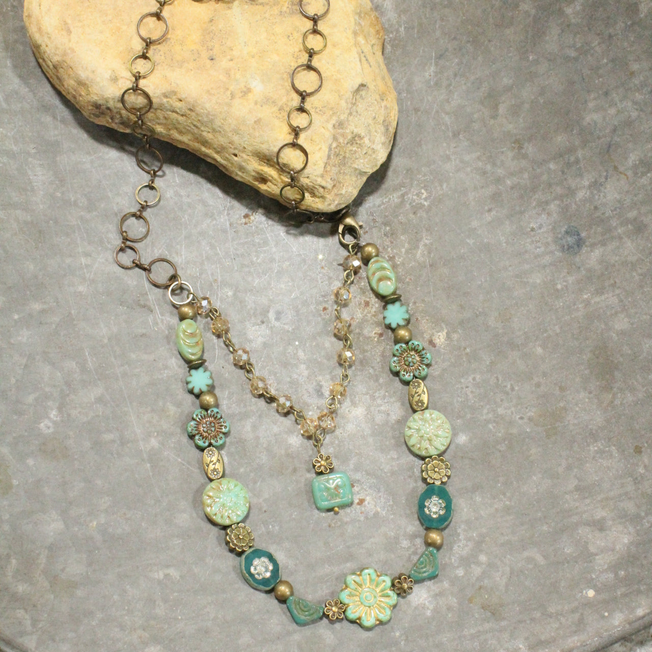 CZECH Me Out Elite Vintage Green Layered Necklace