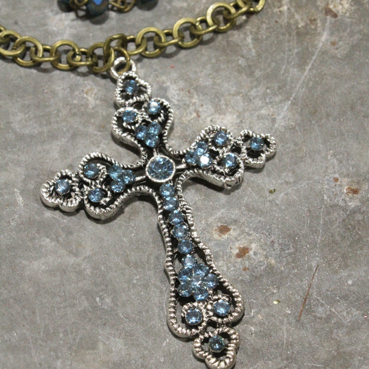 Ocean Blue Cross Triple Layered Necklace
