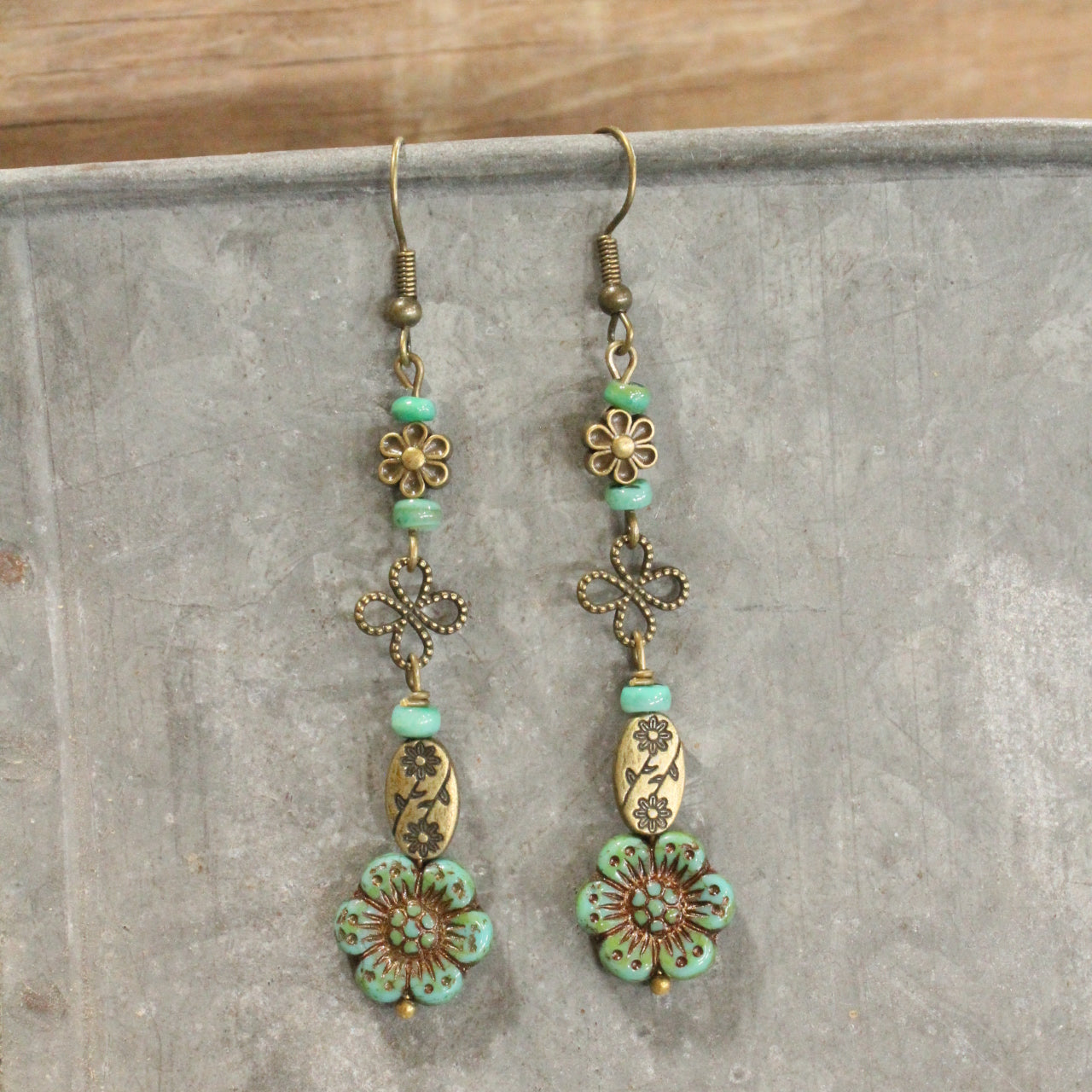 CZECH Me Out Elite Vintage Green Dangle Earrings