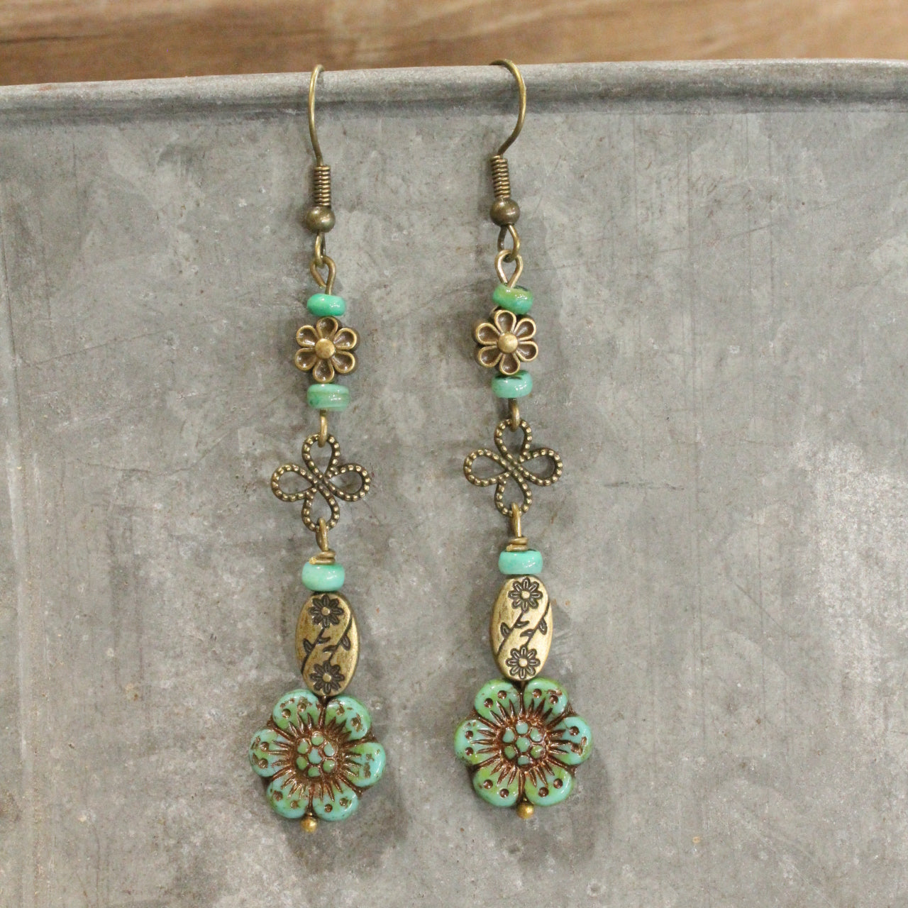 CZECH Me Out Elite Vintage Green Dangle Earrings