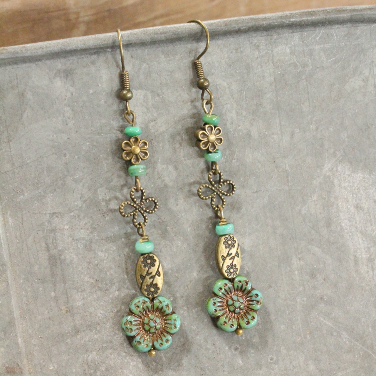 CZECH Me Out Elite Vintage Green Dangle Earrings