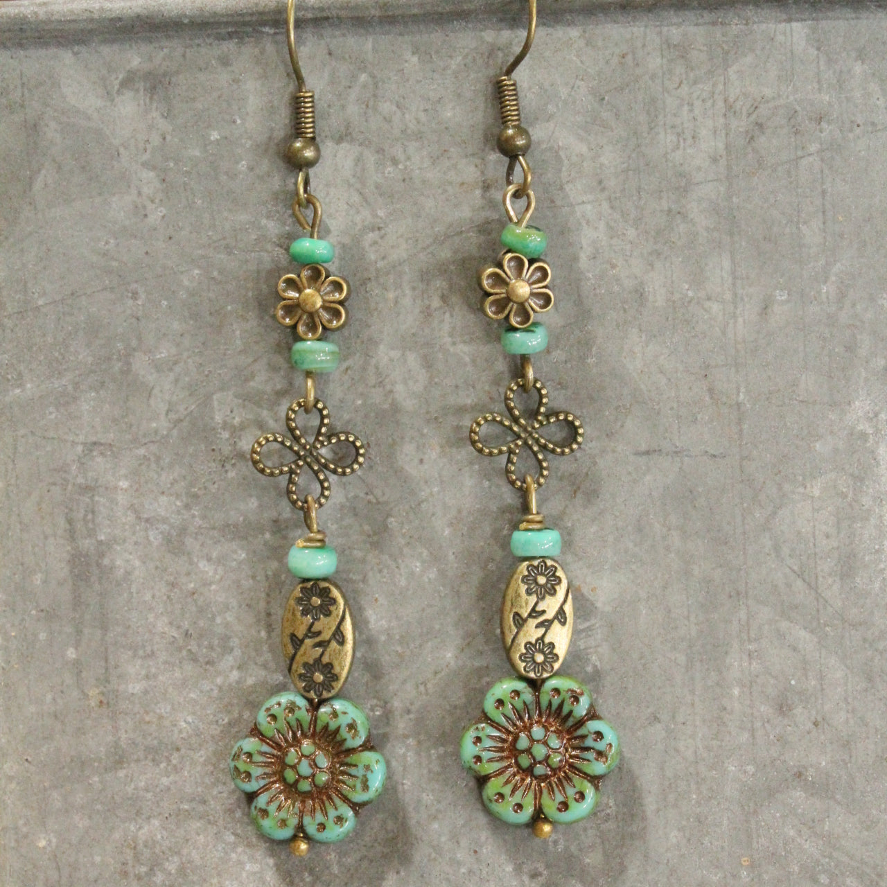 CZECH Me Out Elite Vintage Green Dangle Earrings