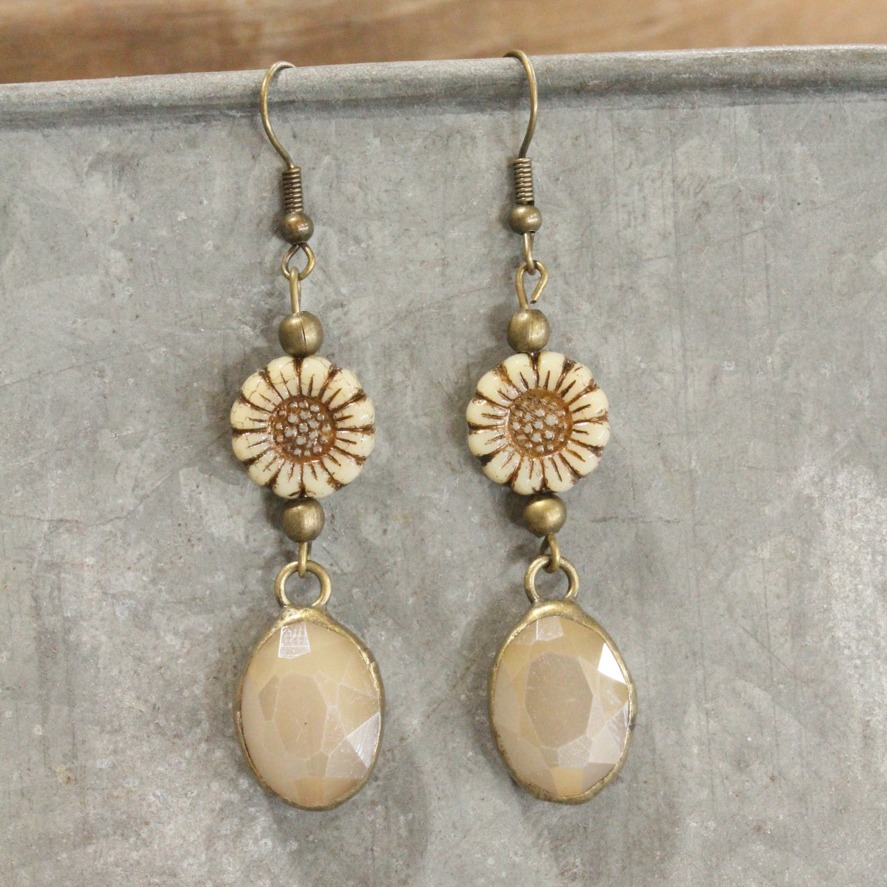 CZECH Me Out Elite Beige & Natural Dangle Earrings