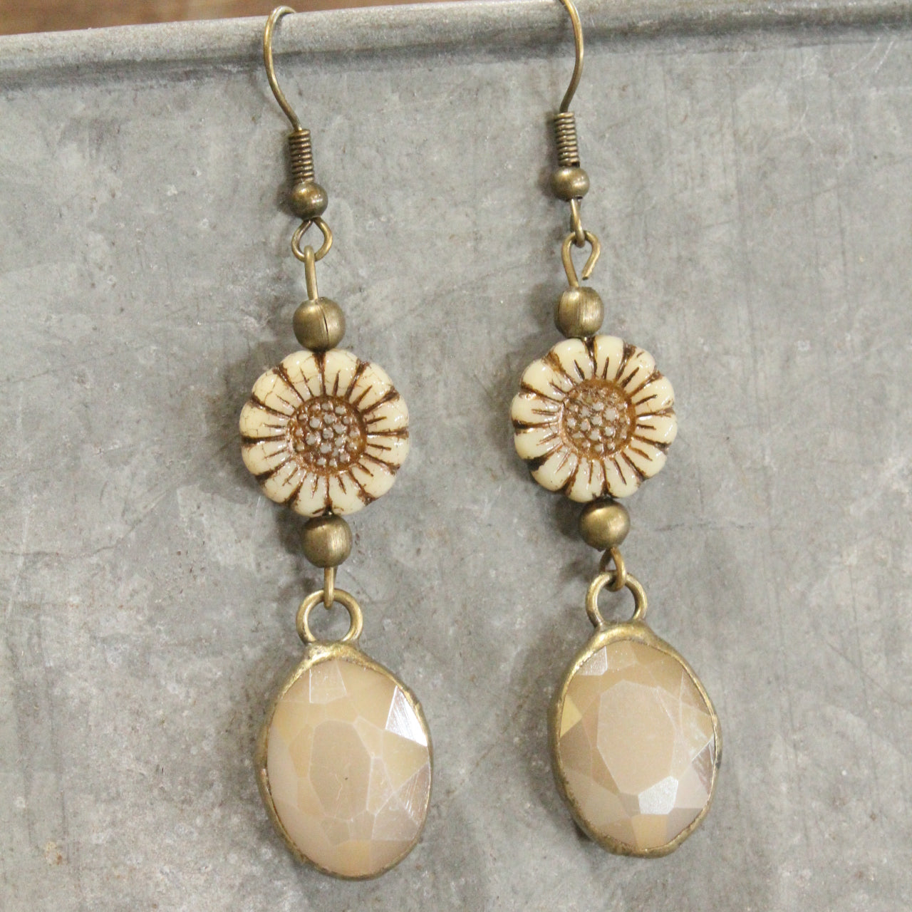 CZECH Me Out Elite Beige & Natural Dangle Earrings