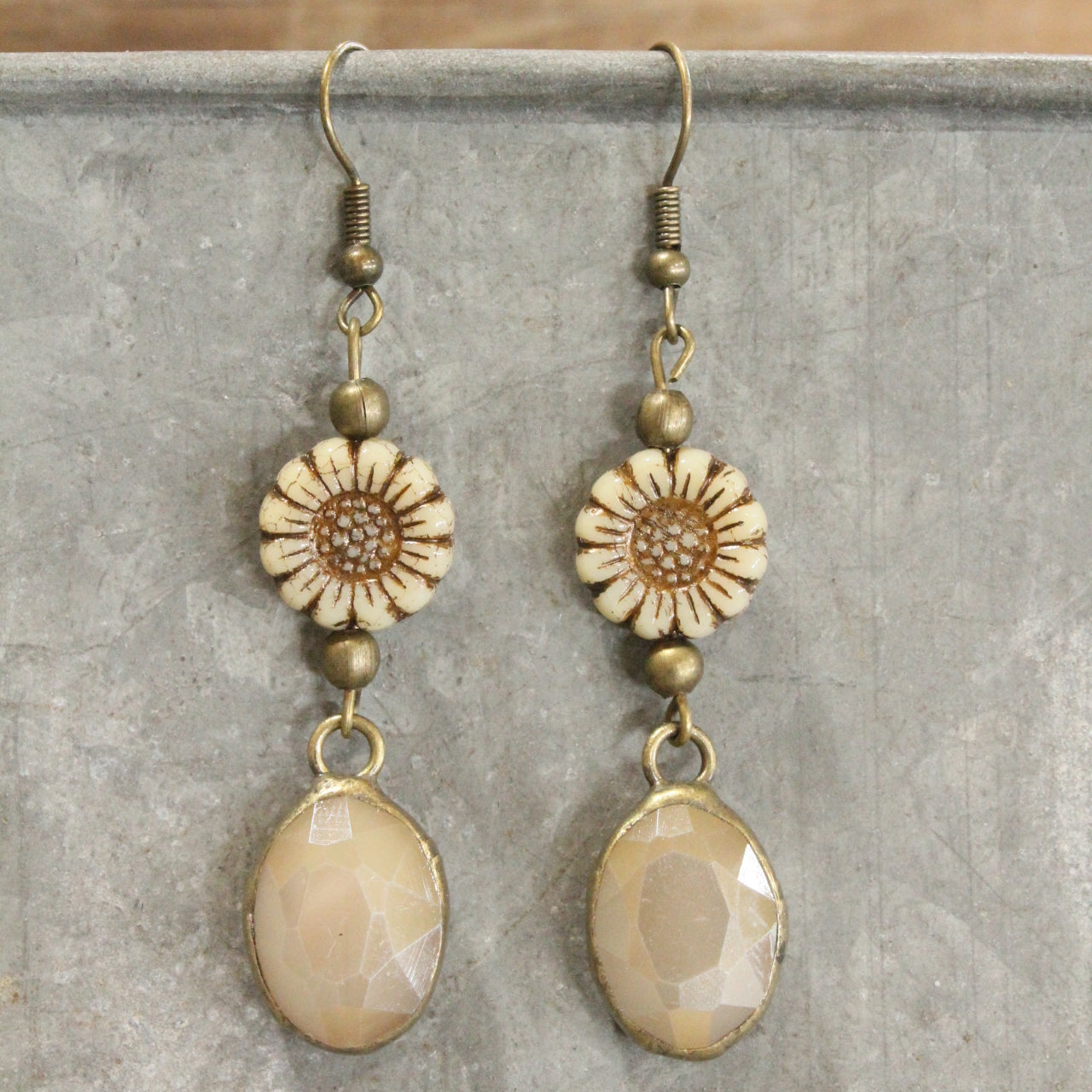 CZECH Me Out Elite Beige & Natural Dangle Earrings