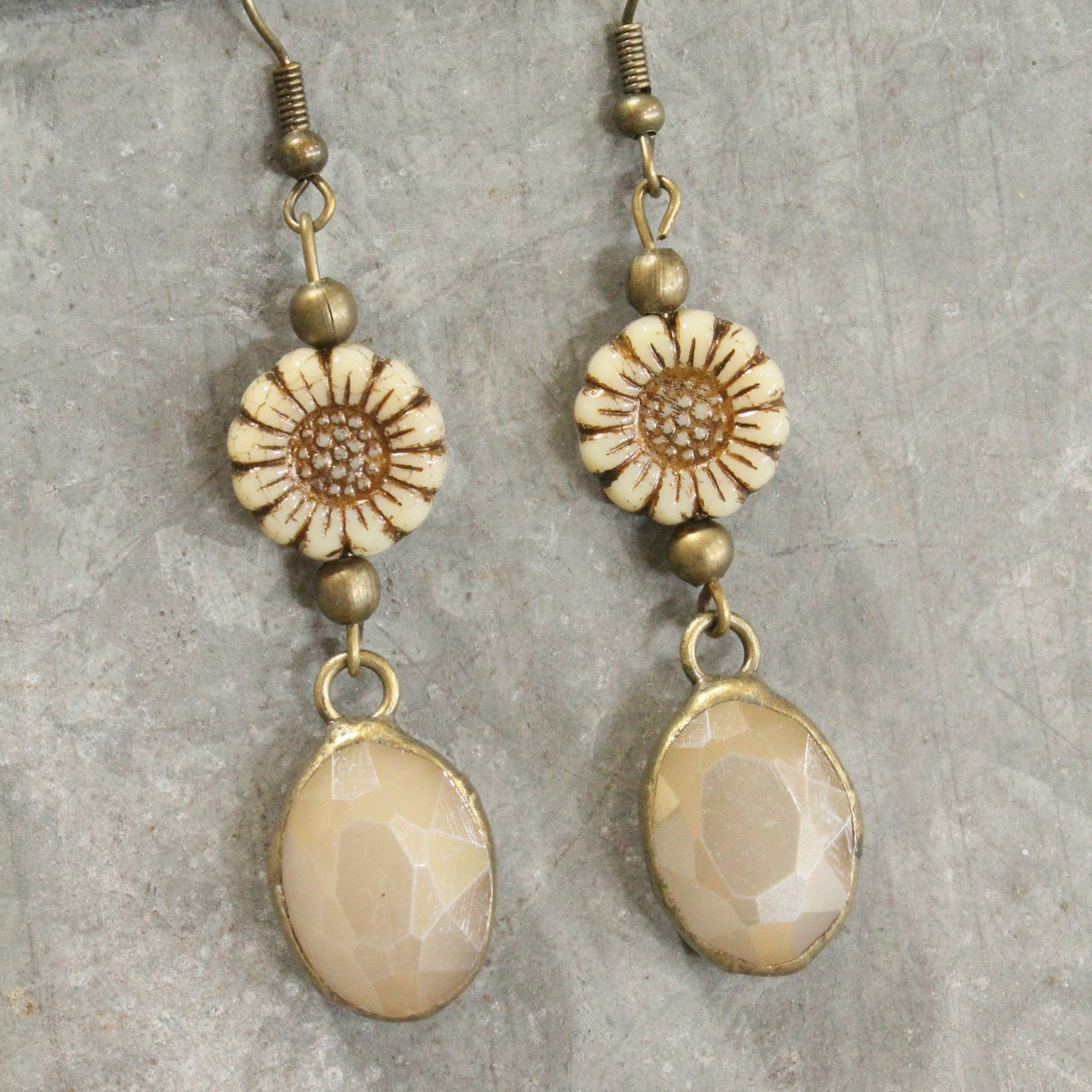 CZECH Me Out Elite Beige & Natural Dangle Earrings