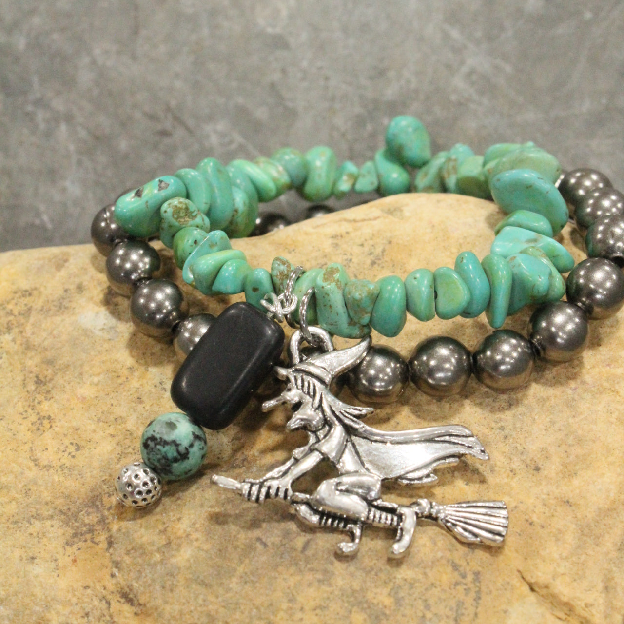 A Witch & Her Broom Nugget Bracelet Set