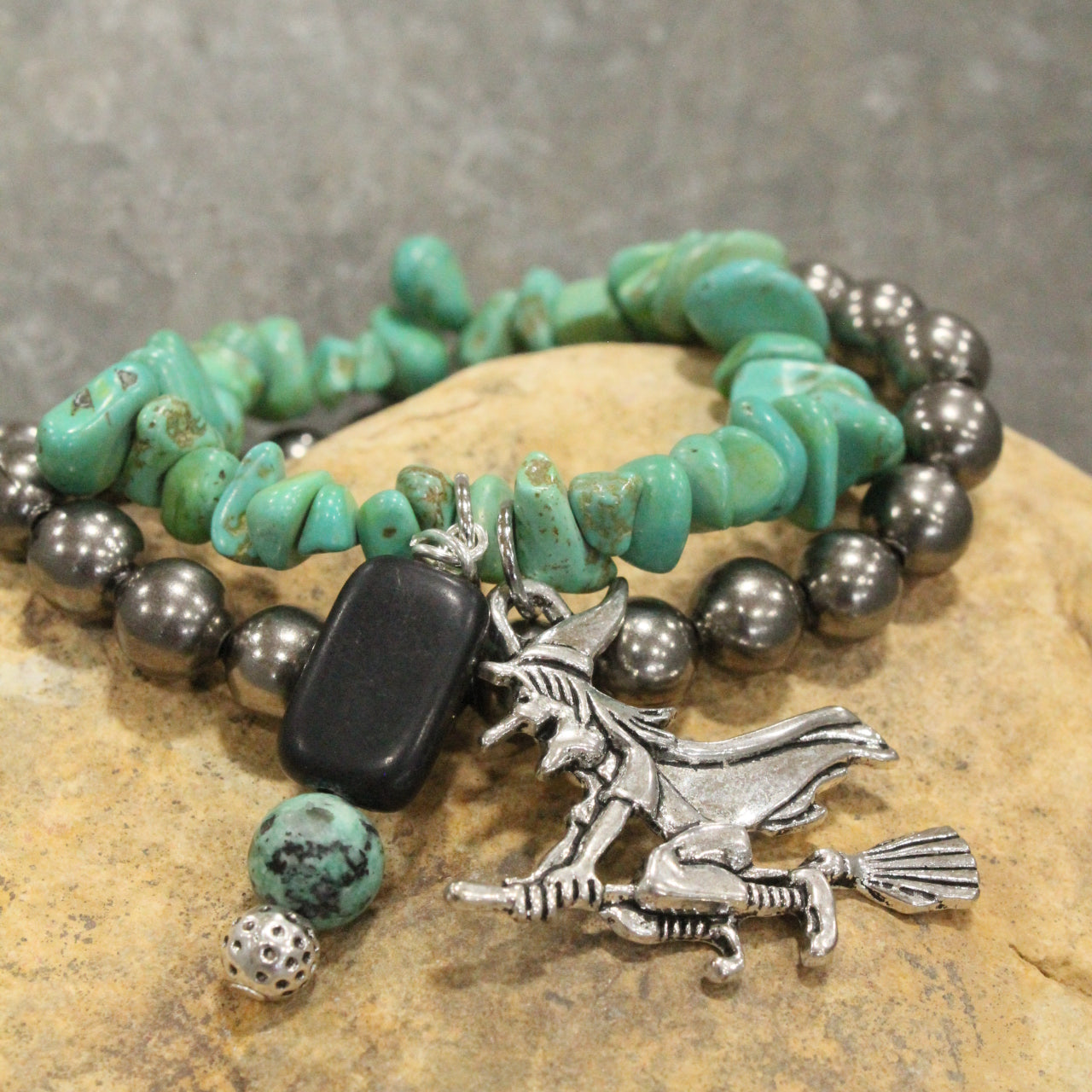 A Witch & Her Broom Nugget Bracelet Set