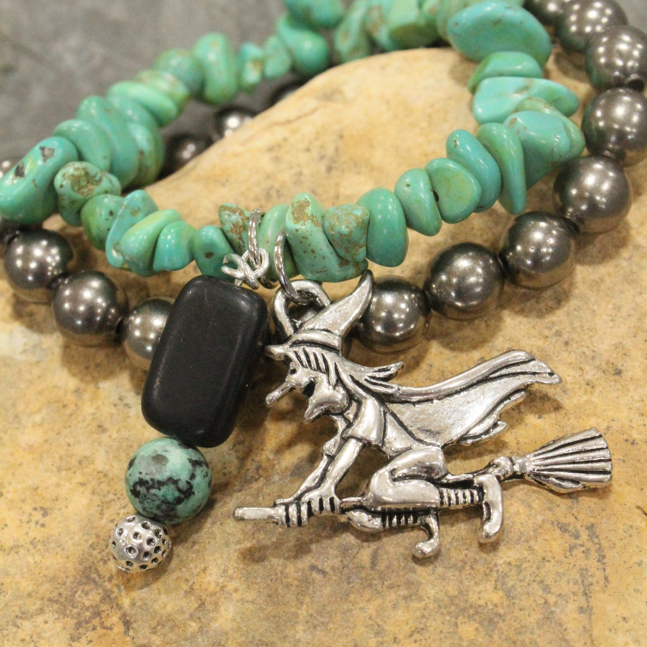 A Witch & Her Broom Nugget Bracelet Set