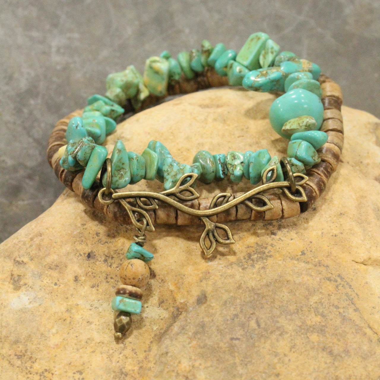 Bronze & Patina Leaf Branch Pattern Bracelet Set