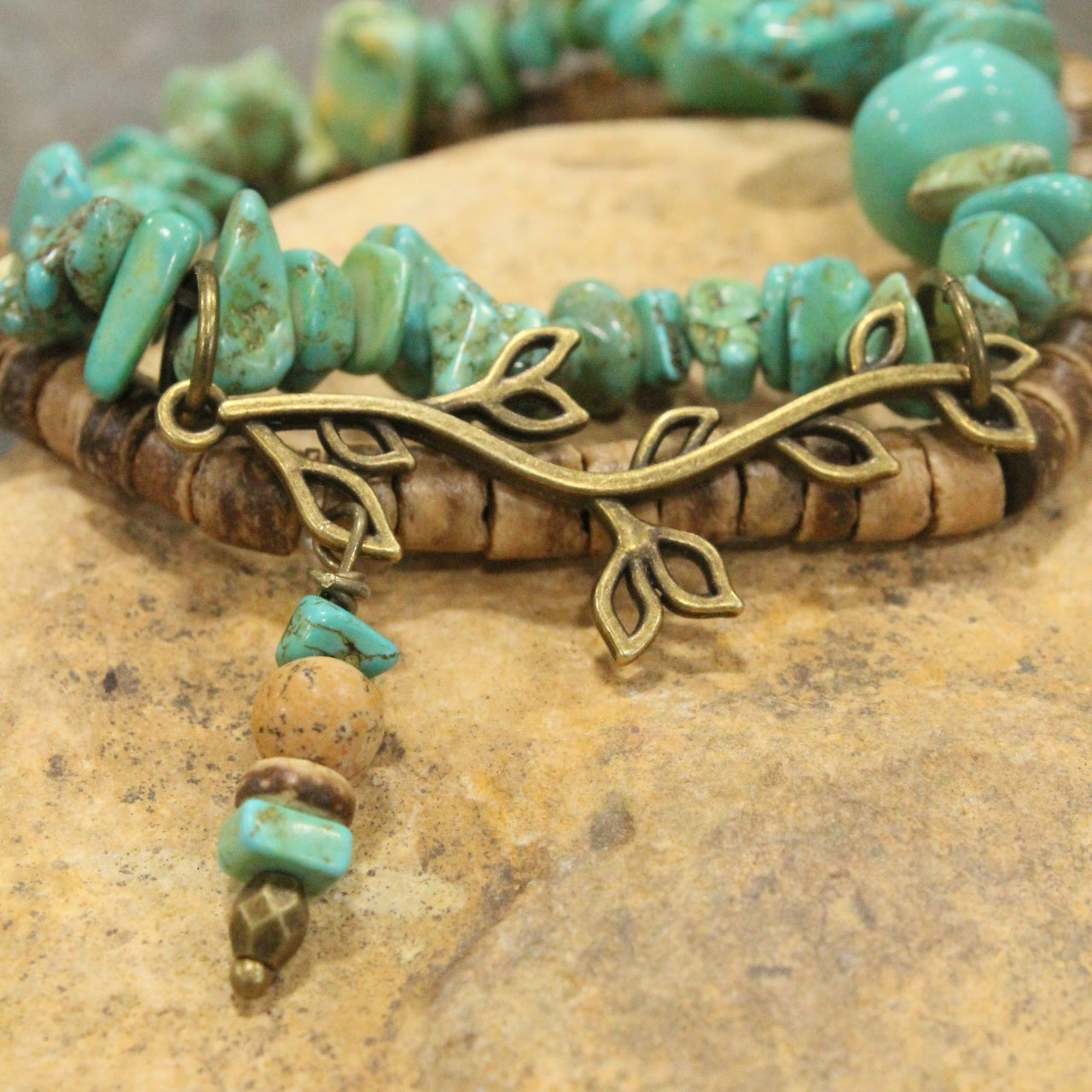 Bronze & Patina Leaf Branch Pattern Bracelet Set