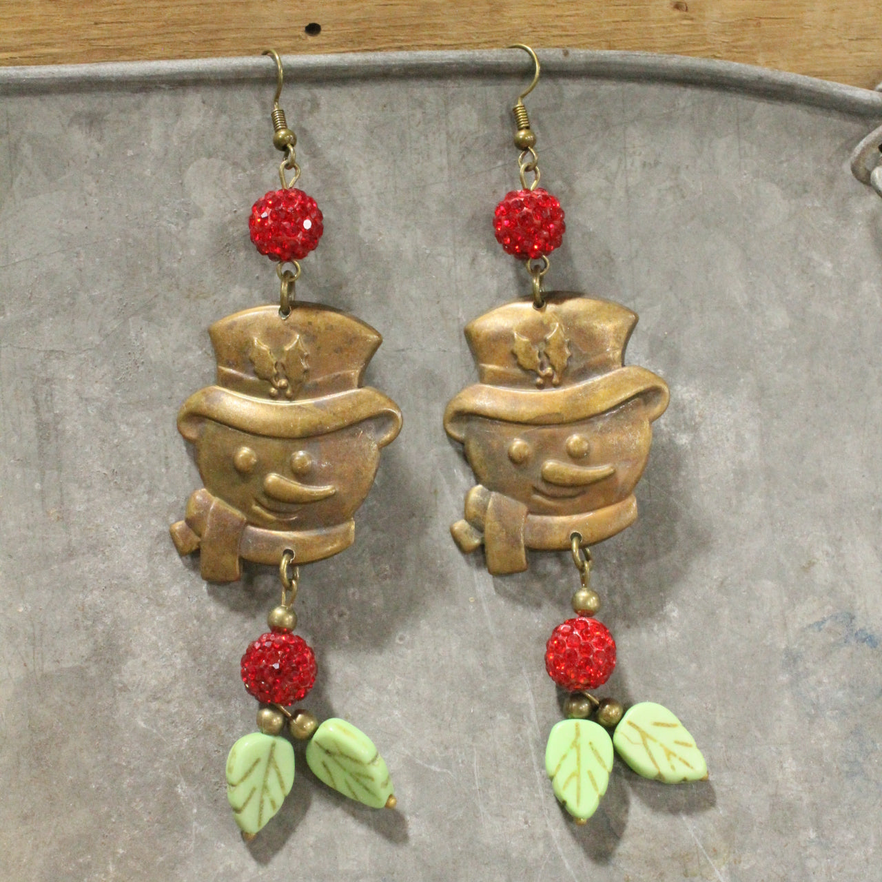 Holly Berry Snowman Dangle Earrings