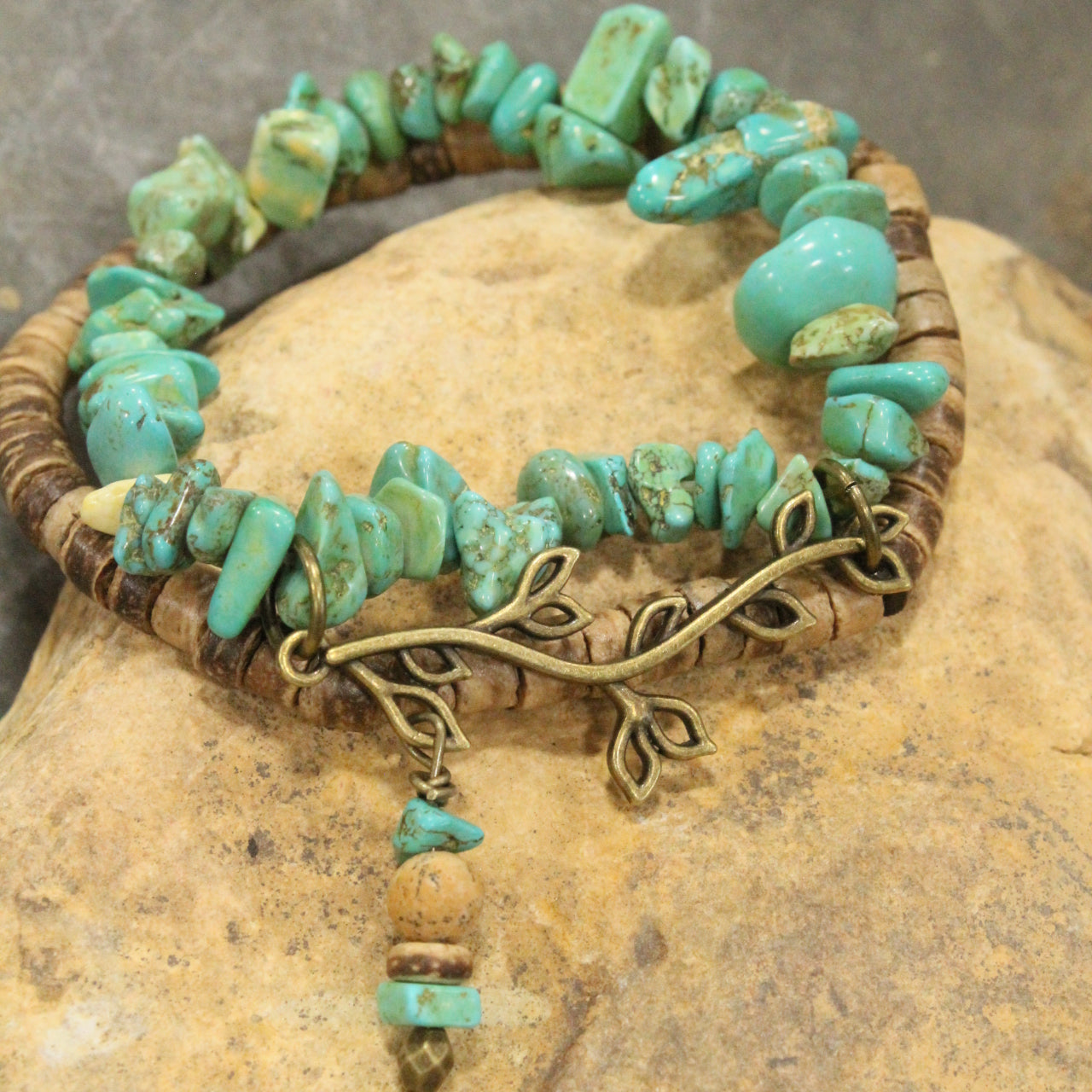 Bronze & Patina Leaf Branch Pattern Bracelet Set