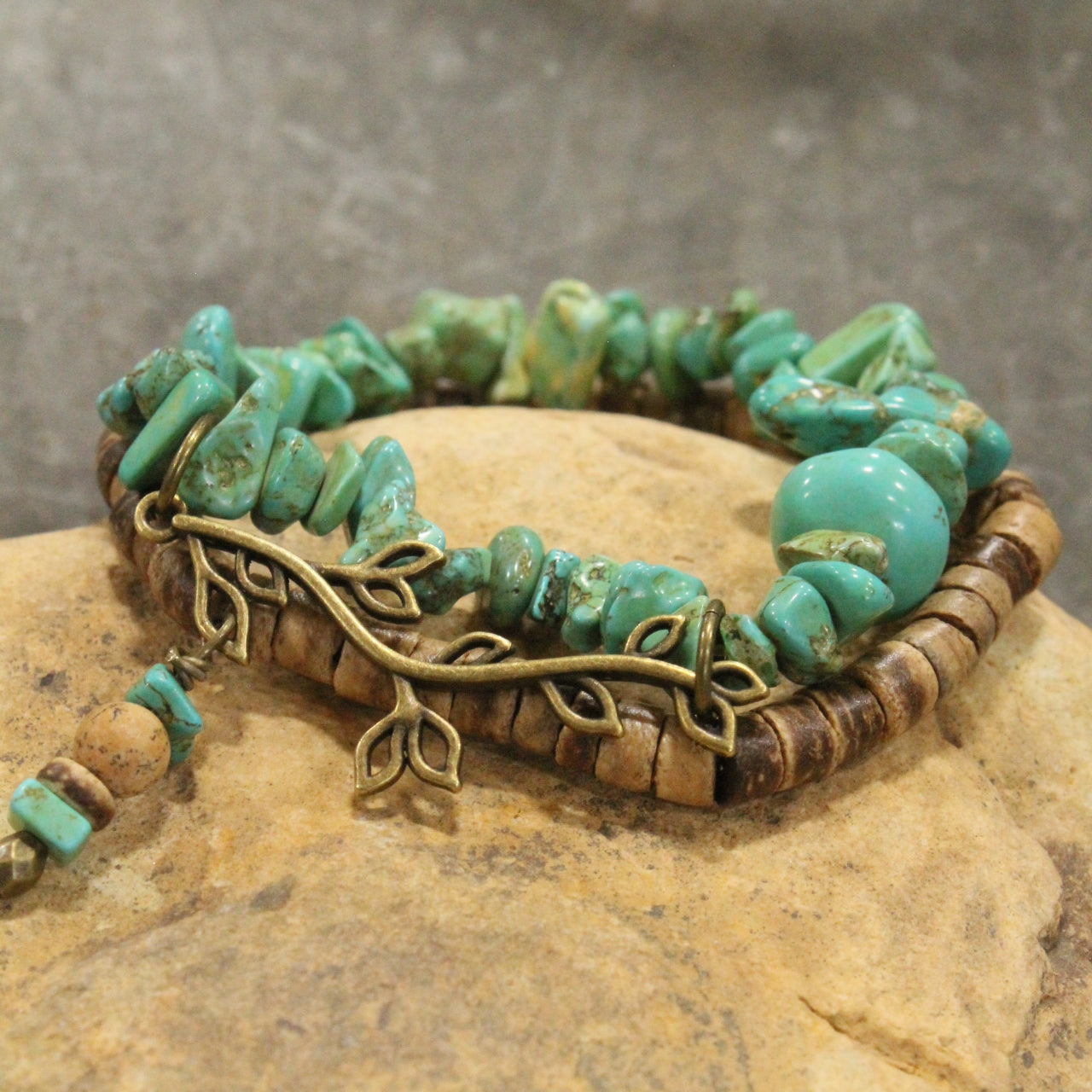 Bronze & Patina Leaf Branch Pattern Bracelet Set