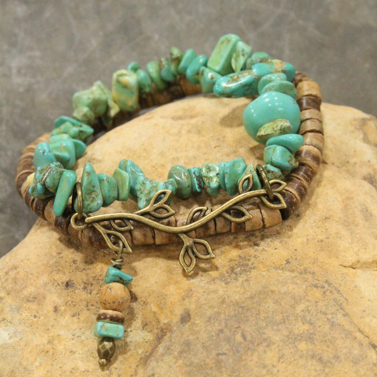 Bronze & Patina Leaf Branch Pattern Bracelet Set